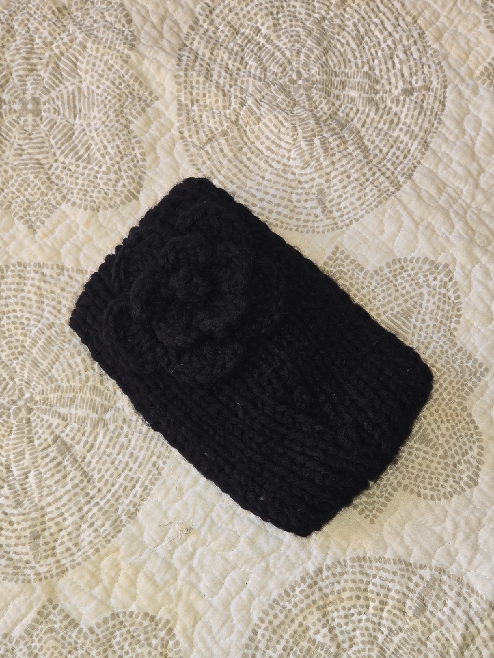 Black Knit Flower Headband - Women Accessories